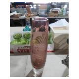 PINK ETCHED GLASS CYLINDER VASE