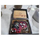 VINTAGE WOODEN BOX WITH ASSORTED FASHION JEWELRY