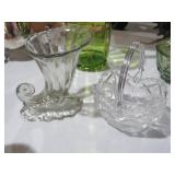 HORN OF PLENTY VASE AND CRYSTAL BASKET