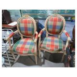 (2) FRENCH ARMCHAIRS W/ STRIPED FABRIC