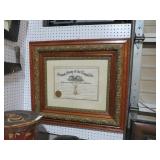ORNATE FRAMED GRAND ARMY OF THE REPUBLIC CERT