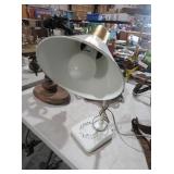 VINTAGE WHITE AND BRASS GOOSENECK DESK LAMP