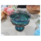 INDIANA GLASS IRIDESCENT BLUE PEDESTAL BOWL
