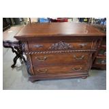 CHERRY CARVED WOOD THREE-DRAWER CHEST