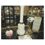 (4) HANDPAINTED&FROSTED GLASS MID CENTURY LAMPS
