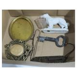 COLLECTION OF OLD WEIGHT SCALES, FRAMES, AND MISC