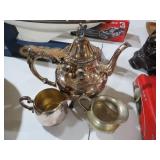 SILVER PLATED TEAPOT AND TWO CREAMERS