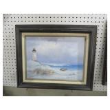 FRAMED OIL ON CANVAS LIGHTHOUSE PAINTING