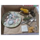 COLLECTION OF CLOCK PARTS, FIGURINES, AND MISC