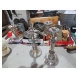 VINTAGE SILVER PLATED CANDELABRA AND CANDLESTICK