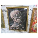 FRAMED VINCENT VAN GOH SMOKING SKELETON ON CANVAS