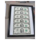 FRAME OF $2.00 BILLS CONSECUTIVE SERIAL NUMBERS