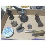 COL. OF MARBLE BRASS AND WOOD FIGURINES AND MISC