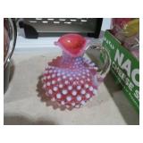 VINTAGE FENTON CRANBERRY HOBNAIL PITCHER