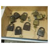 COLLECTION OF ANTIQUE BRASS LOCKS AND KEYS