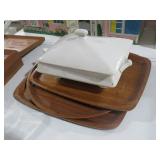 COLLECTION OF WOOD SERVING TRAYS AND SERVING DISH