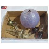 COLLECTION OF VINTAGE GLASS STOPPERS AND LAMP