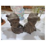 PAIR OF CARVED WOODEN BUST BOOKENDS