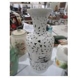 ORNATE OPENWORK CERAMIC VASE WITH FLORAL ART