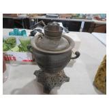 ANTIQUE BRASS OIL LAMP BASE WITH ORNATE STAND