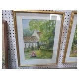 FRAMED WATERCOLOR COTTAGE GARDEN PRINT