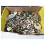 BOX OF ESTATE JEWELRY BRACLETS, WATCHES, AND MISC