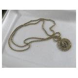 GOLD TONE ROPE CHAIN NECKLACE WITH COIN PENDANT