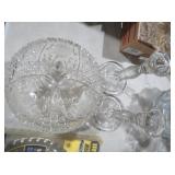 VINTAGE PRESSED GLASS BOWL AND CANDLE HOLDER SET