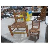 TWO VINTAGE MINIATURE WOVEN SEAT CHAIRS