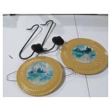 PAIR OF METAL WALL SCONCES AND WALL PLAQUES