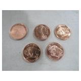 (5) COPPER 1 OZ COMM. COINS