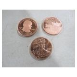(3) COPPER 1 OZ COMM. COINS