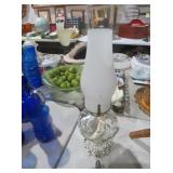 VINTAGE ORNATE GLASS AND METAL OIL LAMP