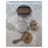 1900-1910 BRASS FLORAL MIRROR W/ FOLDING COMPACTS