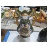 VTG ORNATE GREEN CERAMIC MAJOLICA VASE