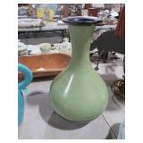 LIGHT GREEN CERAMIC VASE WITH DARK RIM