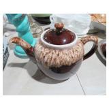 VINTAGE BROWN AND WHITE DRIP GLAZE TEAPOT