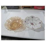 VINTAGE IRIDESCENT AND FLORAL PORCELAIN BOWL SET
