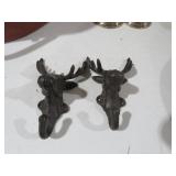 PAIR CAST IRON REINDEER WALL HOOKS