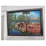 FRAMED 19TH CENTURY RURAL AFRICA OIL ON CANVAS