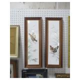 PAIR VTG GROUSE BIRD PORCELAIN TILES