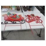 METAL MERRY CHRISTMAS & SANTA SLEIGH YARD STAKES