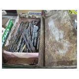 VINTAGE METAL TOOL BOX WITH ASSORTED DRILL BITS