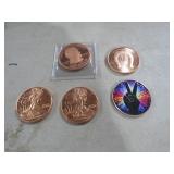 (5).999 1 OZ COPPER COMM. COINS