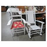 (2) PAINTED WOOD & WOVEN SEAT ROCKER & CHAIR