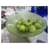 TEXTURED GREEN GLASS DECORATIVE SERVING BOWL