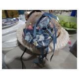 VINTAGE STRAW HAT WITH FLORAL FABRIC ACCENT
