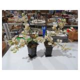 PAIR METAL PLANTERS W/ FAUX FLOWERS