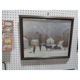 FRAMED AMISH SNOW SCENE PICTURE ARTIST SIGNED