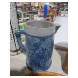 BLUE AND GREY RELIEF CERAMIC PITCHER